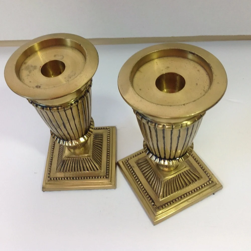 Vintage Brass Candle Holders Gatco Square Round